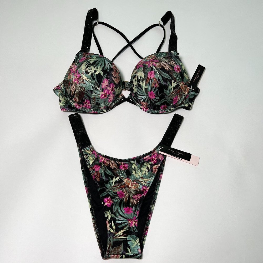 Victoria Secret 36B M Bombshell Push Up Top Miraculous Brazilian Bikini Set Palm